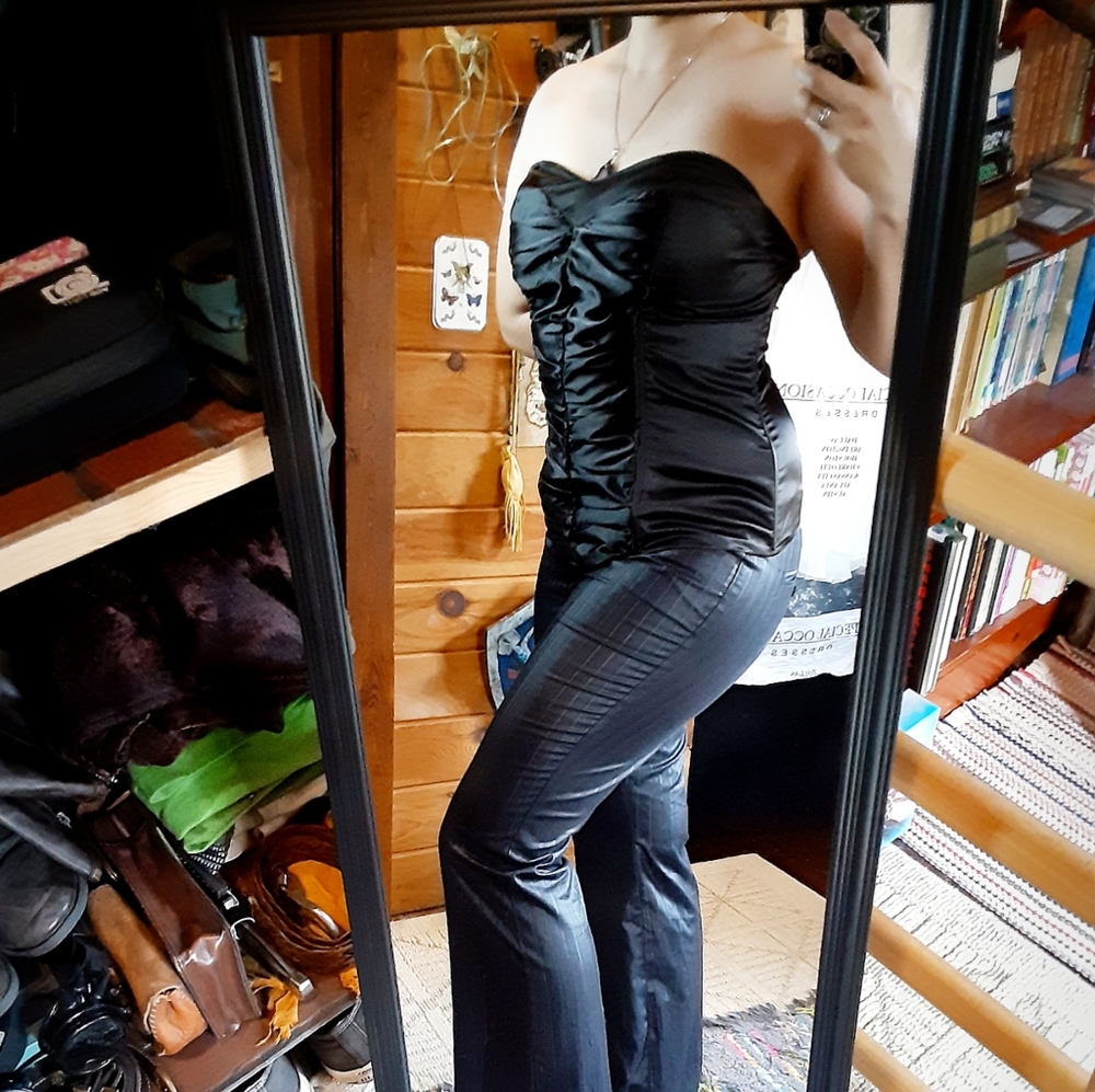 Shiny Black Elegant Goth Style Corset W/ Zipper